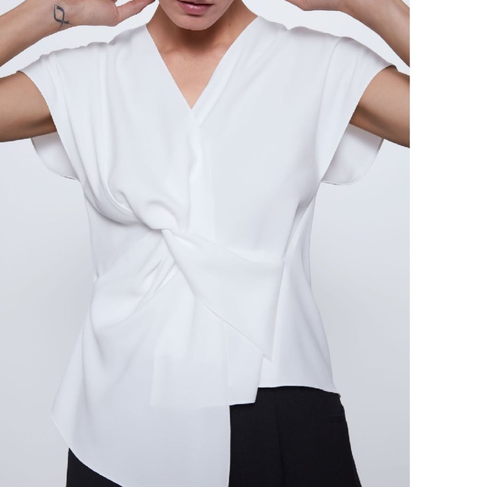 Zara Front Knot Asymmetrical Blouse Size XS